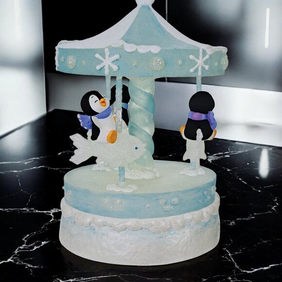 Hallmark Keepsake Christmas Ornament 2024, Playful Penguins on Carousel - Picture 2 of 11